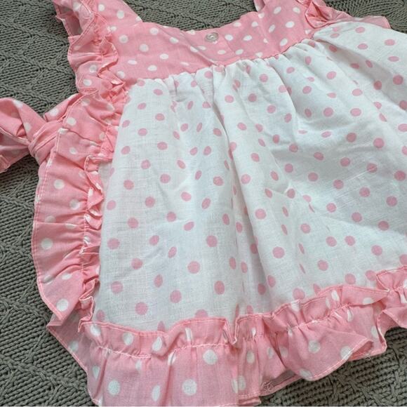 Vintage Broadway Kids Pink Polka Dot Apron Pinnie Tunic Seahorse Design ~9M - Picture 10 of 12